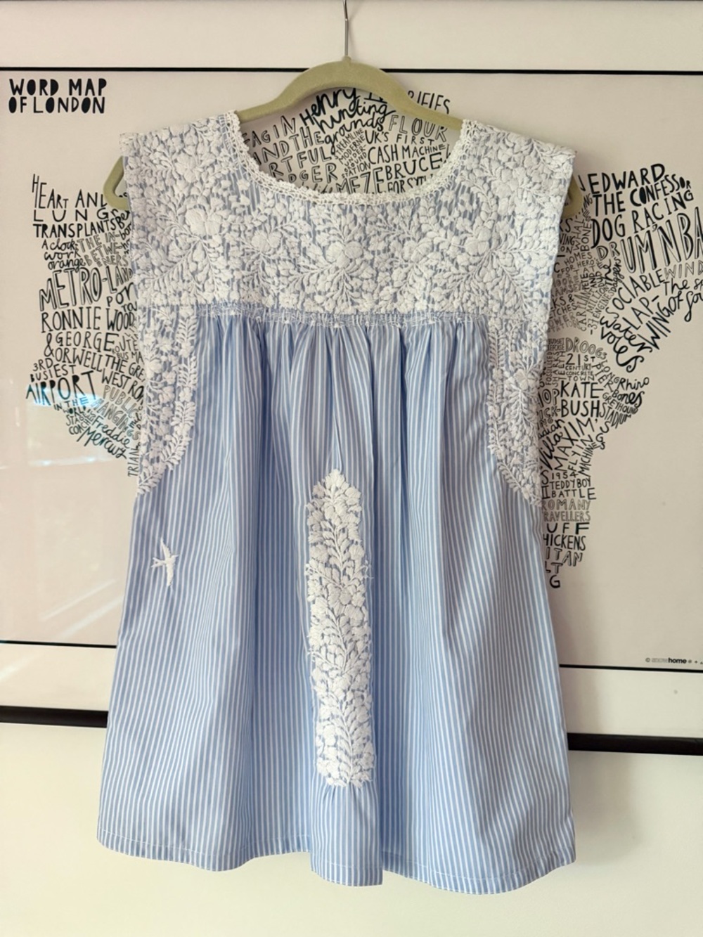 MI GOLONDRINA Blue White Stripe Embroidered Top Size XS